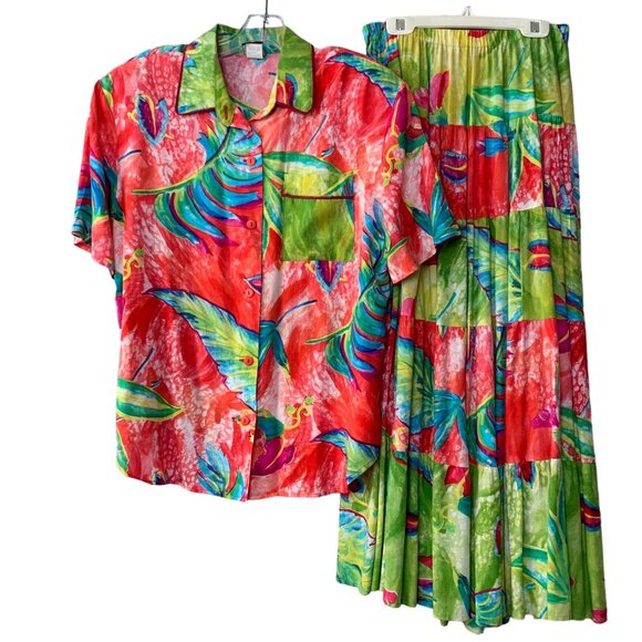 Ali Miles Other - Vintage Ali Miles Womens Hawaiian Floral Top & Skirt Set Size 10 Sm/Med Tropical